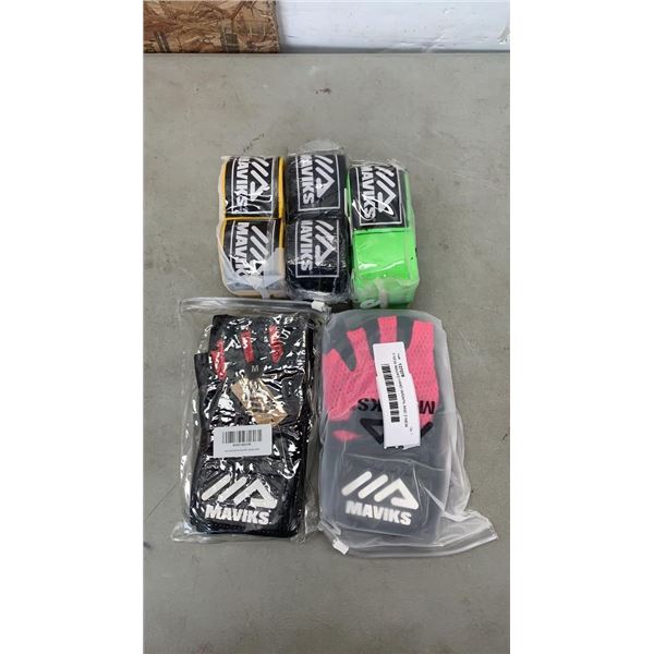 3 NEW MAVIKS HAND WRAPS AND 2 NEW PAIRS MAVIKS WORK OUT GLOVES - RETAIL $199