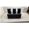 Image 1 : POLK AUDIO CSR CENTER SPEAKER AND 3 SATELLITE SPEAKERS - TESTED WORKING, CENTER SPEAKER HAS 1 DAMAGE