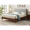 Image 1 : AS NEW GREY CAMILLE QUEEN SIZE BED FRAME - DARK WOOD AND GREY - RETAIL $799
