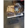 Image 1 : BOX OF MAPLE PEN DESKTOP HOLDERS AND TUB OF BUTTONS