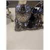 Image 8 : SILVER PLATED TRAY , TEA KETTLE ON STAND WITH BURNER, JUG EMBOSSED WATER JUG AND COBALT BLUE CANDLE 