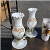 Image 2 : PAIR OF MILK GLASS LAMPS WITH VASES