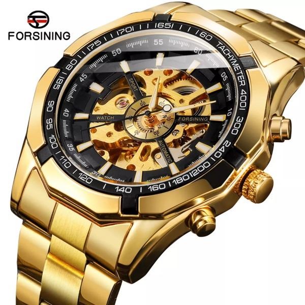 NEW MENS GOLD TONE SKELETAL PERPETUAL WATCH