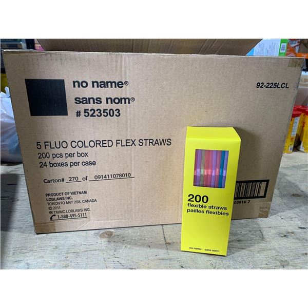 NoName 5 Fluo ColoredFlex Straws 24 x 200 Count Boxes = 4800 Starws
