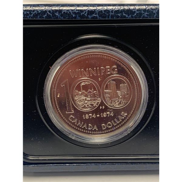 Royal Canadian Mint 1874-1974 Winnipeg 100 Year Anniversary Display Cased $1.00 Coin