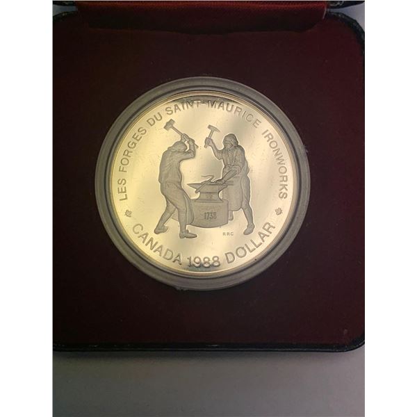 Royal Canadian Mint 1988 Les Forges Du Saint - Maurice Ironworks Canada $1.00 Cased .500 Silver Doll