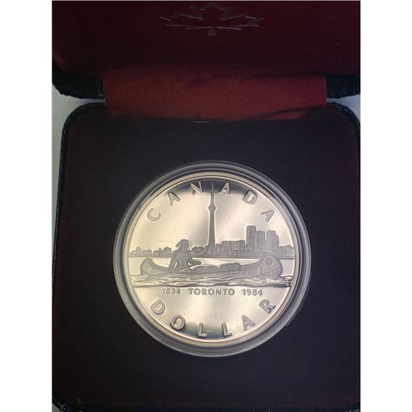 Royal Canadian Mint 1834-1984 Toronto Canada $1.00 Cased .500 Silver Dollar
