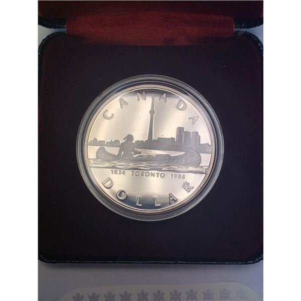 Royal Canadian Mint 1834-1984 Toronto Canada $1.00 Cased .500 Silver Dollar