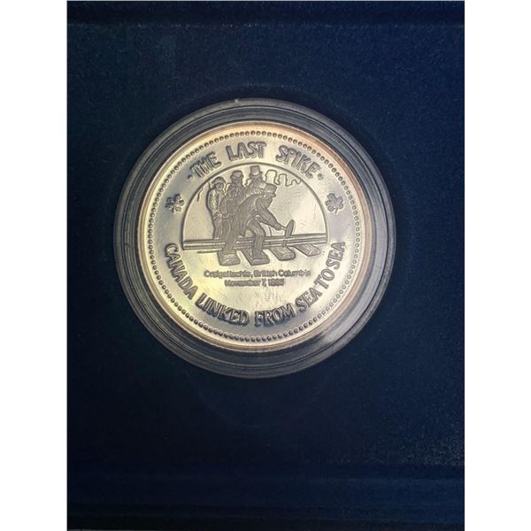 Royal Canadian Mint Nov.7, 1885 .999 Fine Silver The Last Spike $1.00 Cased Silver Dollar