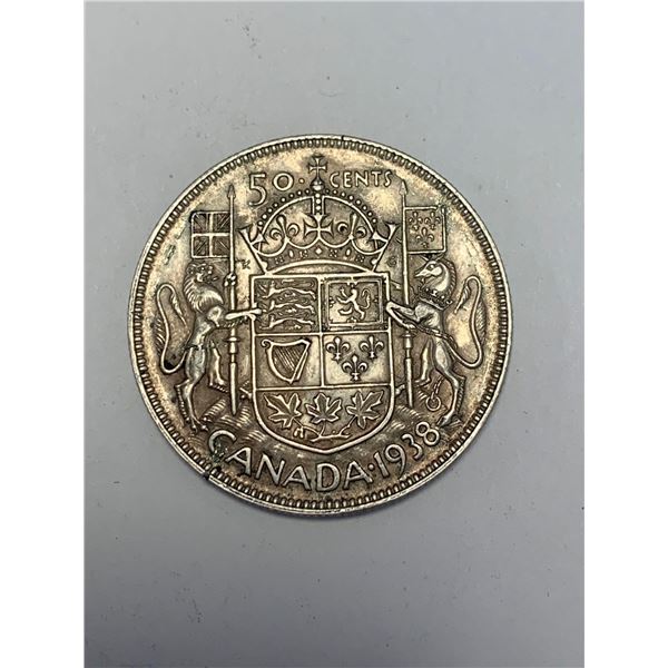 Rare Canada 1938 King George VI .50 Cent Silver Coin