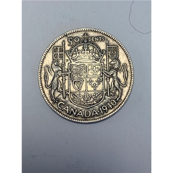 Rare Canada 1940 King George VI .50 Cent Silver Coin