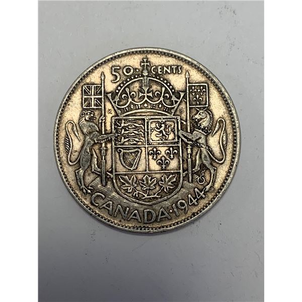 Rare Canada 1944 King George VI .50 Cent Silver Coin