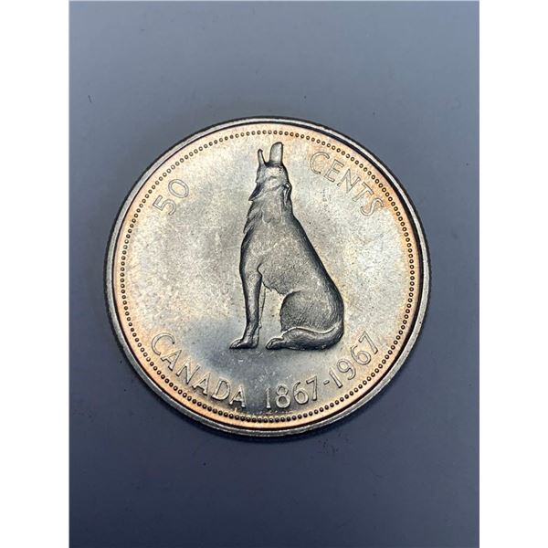 Canada 1867-1967 Centennial Wolf Silver 50 cent coin