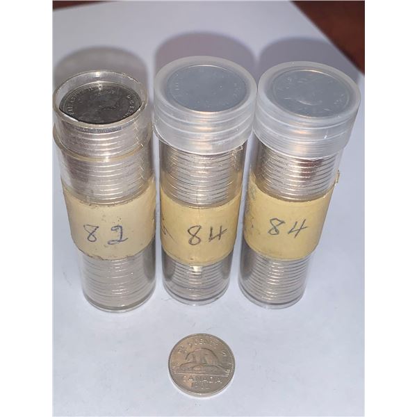 Lot of 3 -Full Rolls Sorted Canadian Nickles 1982, 84, 84