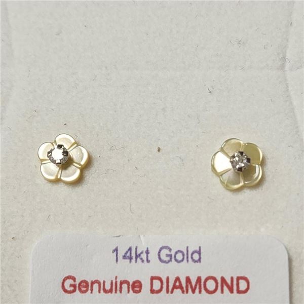 14K Yellow Gold Diamond 2In1 With Mother Of Pearl(0.075ct)  Earrings (~length inches), Made in Canad