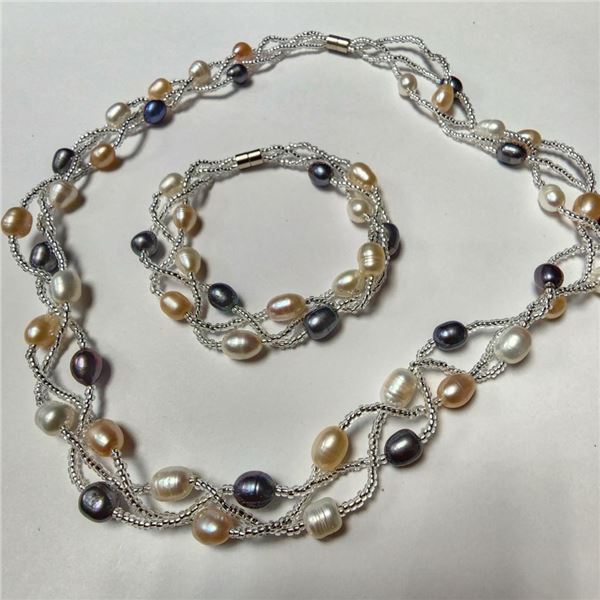 Fresh Water Pearl 18" Neckalce And Bracelet 7.5"  Necklace (~Size )(Ring is resizable for $40) (~len