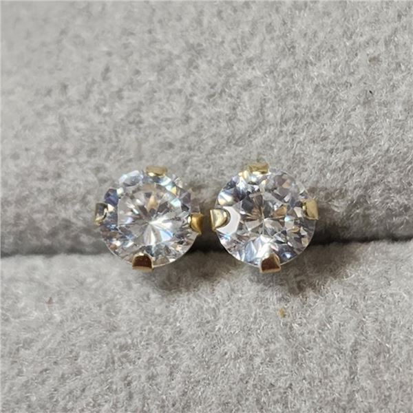 14K Yellow Gold Cubic Zirconia  Earrings (~Size )(Ring is resizable for $40) (~length inches), Made 