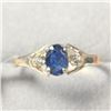 Image 1 : 10K Yellow Gold Blue Sapphire(0.6ct) Diamond(0.04ct) Ring (~Size 6)(~weight 1.38g), Made in Canada, 