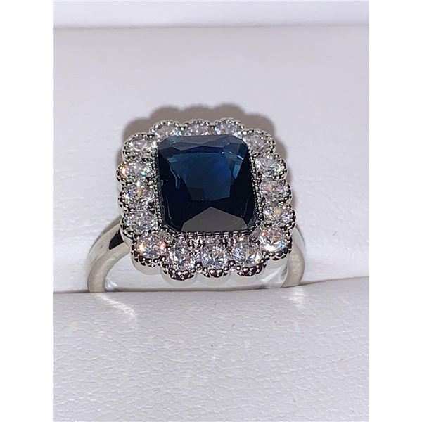 Ladies Cushion Cut 1.5 Carat Blue Sapphire Solitaire Multi stone Dress Ring .925 Silver Size 7