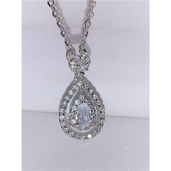 Tear Drop .80 Carat Solitaire Multi Stone Pendant & Chain Set .925 Silver