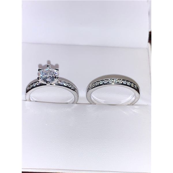 Ladies 1.0 Carat Brilliant Cut Solitaire V.Wang Styled Bezel Set Engagement & Wedding Band Set