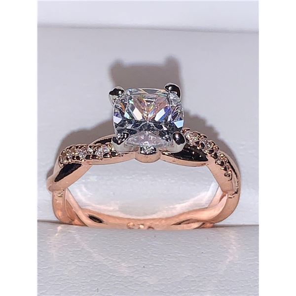 Rose 14K GP on .925 Silver 1.p Carat Brilliant Cut Solitaire Ring Size 7