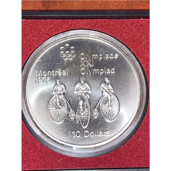 Royal Canadian Mint Cased Montreal Olympics 1976 Silver $10.00 Coin Cycling