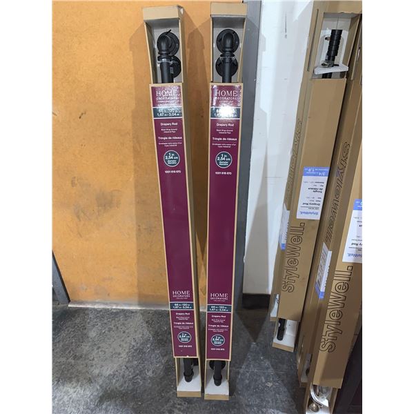 Home Decorators Drapery Rod Black Wrap Around Industrial Pipe 66"-120" Lot of 2