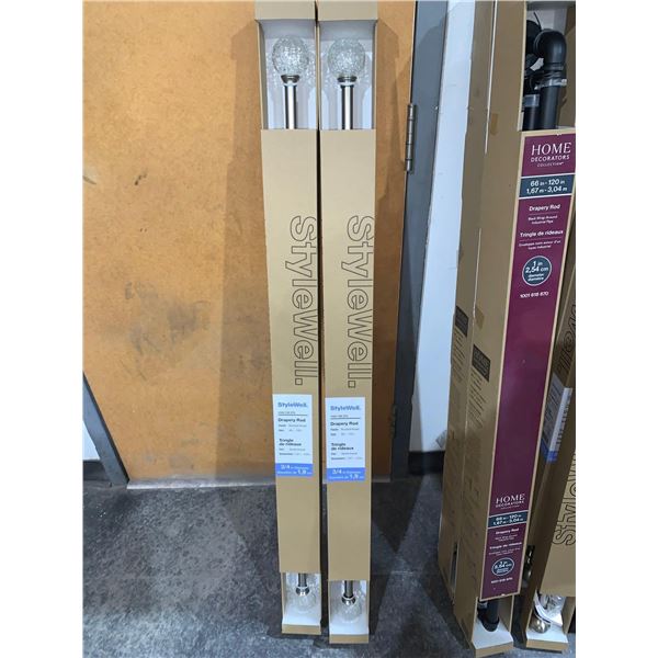 Style Well Drapery Rod Brushed Nickle 66"-120" 3/4" Diameter Lot of 2