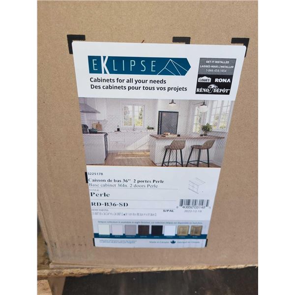 Eklipse Perle Base Kitchen Cabinet - 2 Doors - 35 7/8-in x 34 3/4-in - White some damage as noted in