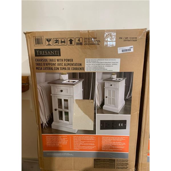 Tresanti Chairside Table with Power Outlets and Usb Charging Ports - White