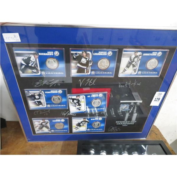 Framed Autographed Hockey Player Cards w/Medallion