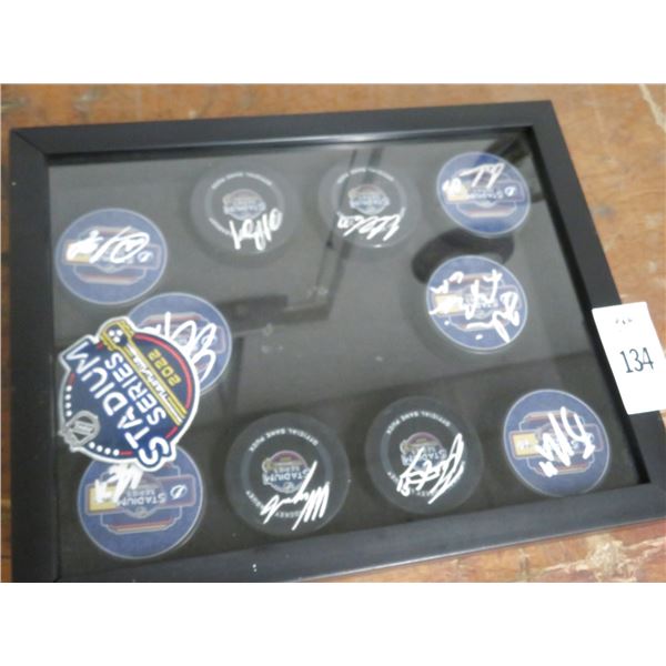 Shadow Box w/Autographed Hockey Pucks