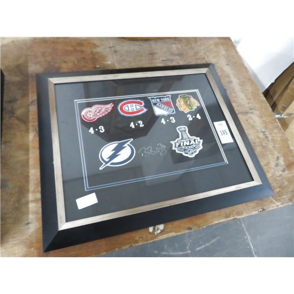 Framed Hockey Patches w/Lightning Player Autograph - 24" x 20"