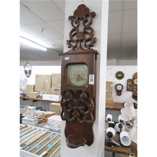 Carved Mahogany Wall Clock w/Shelf