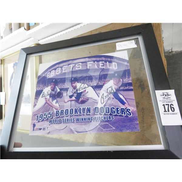 Framed Autographed Ebbets Field 1955 Brooklyn Dodgers Print - 16" x 14"