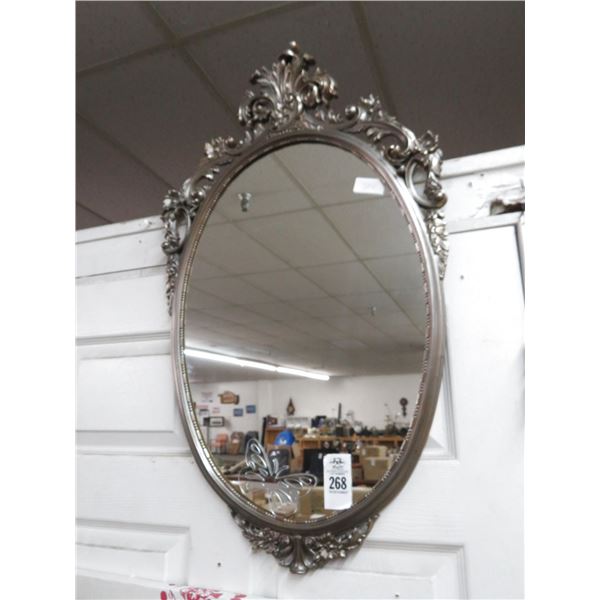 Oval Ornate Silver Frame  Butterfly Mirror - No Shipping