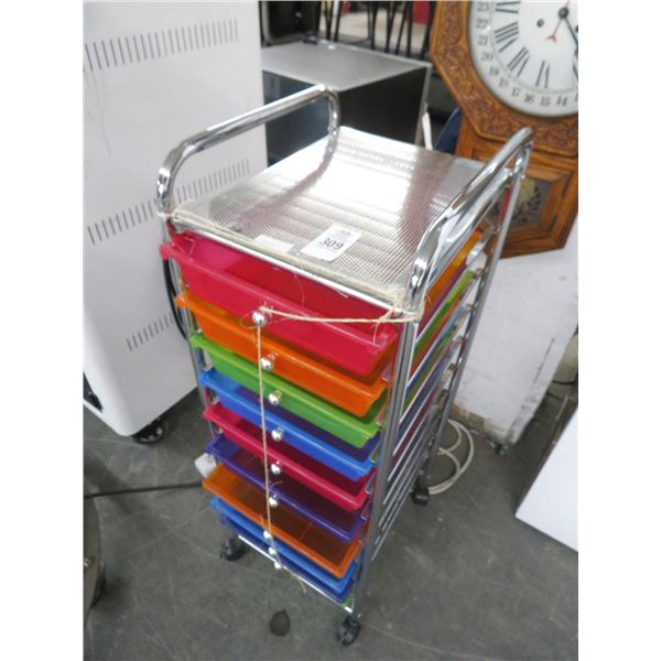 Metal Rolling Plastic Drawer 10 Compartment Storage Bin