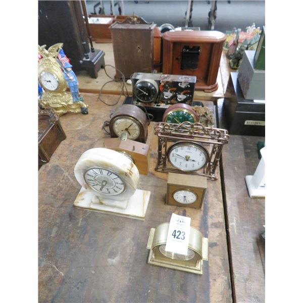 8-Alabaster,Wood, Metal Table Clocks - 8 X $