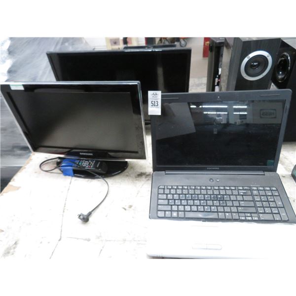 Compaq Laptop, Samsung TV and Westinghouse Monitor