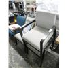 Image 1 : 3-Black Wood, Grey Fabric Armchairs - 3 X $