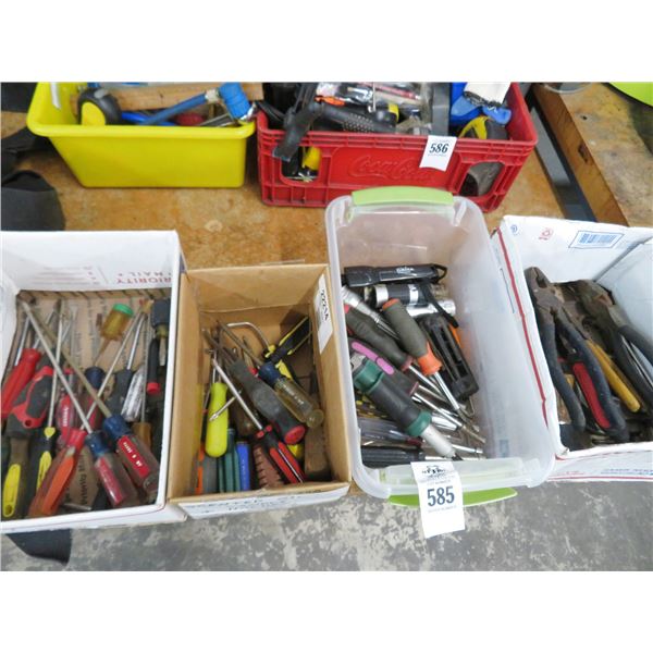 Lot of Screwdrivers, Pipe Wrench and Wire Cutters