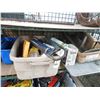 Image 1 : Shelf of Lantern, Tubs, Grease Guns, Gauges and Hardware