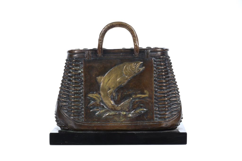 Kevin Pettelle Bronze Fly Fishing Creel Sculpture