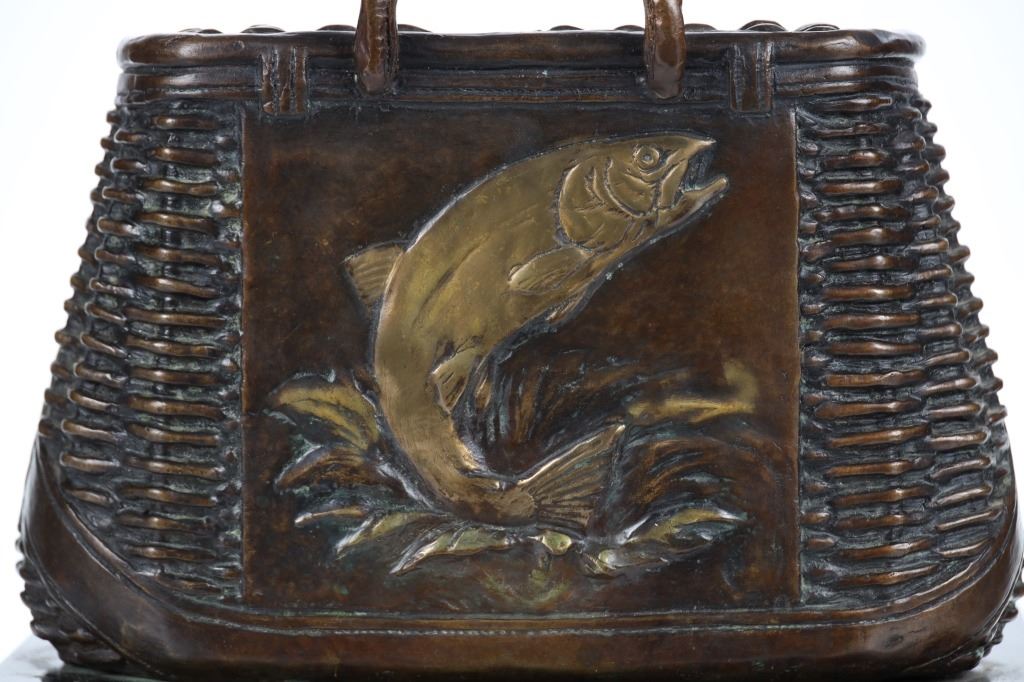 Kevin Pettelle Bronze Fly Fishing Creel Sculpture