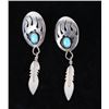 Image 2 : Navajo Silver Shadowbox Turquoise Earrings