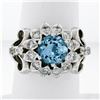 Fancy Vintage 14K White Gold 2.85 ctw Round Aquamarine Diamond Dome Cocktail Rin