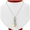 Image 5 : 14k White Gold 0.55 ctw Diamond & Tri-Color Pearl Tulip Flower Pendant Necklace