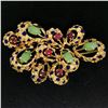 Vintage Large Textured 14K Yellow Gold Jade Ruby Blue Enamel Freeform Pin Brooch