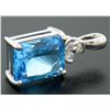 Image 2 : 10K White Gold 4.06 ctw Rectangular Princess Cut Blue Topaz & 3 Diamond Pendant